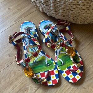 DOLCE & GABBANA  Embellished Patent Leather Thong Sandals - Multicoloured